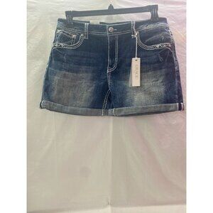 Nwt Grace in LA Women's Embellished Pocket Denim SZ 32 Easy Fit Distressed Short